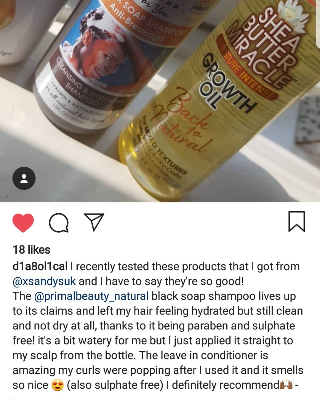 Wonderful review by @d1a8ol1cal. She loved our black soap shampoo and leave-in conditioner 😁
Available at xsandyshairandcosmetics.com
